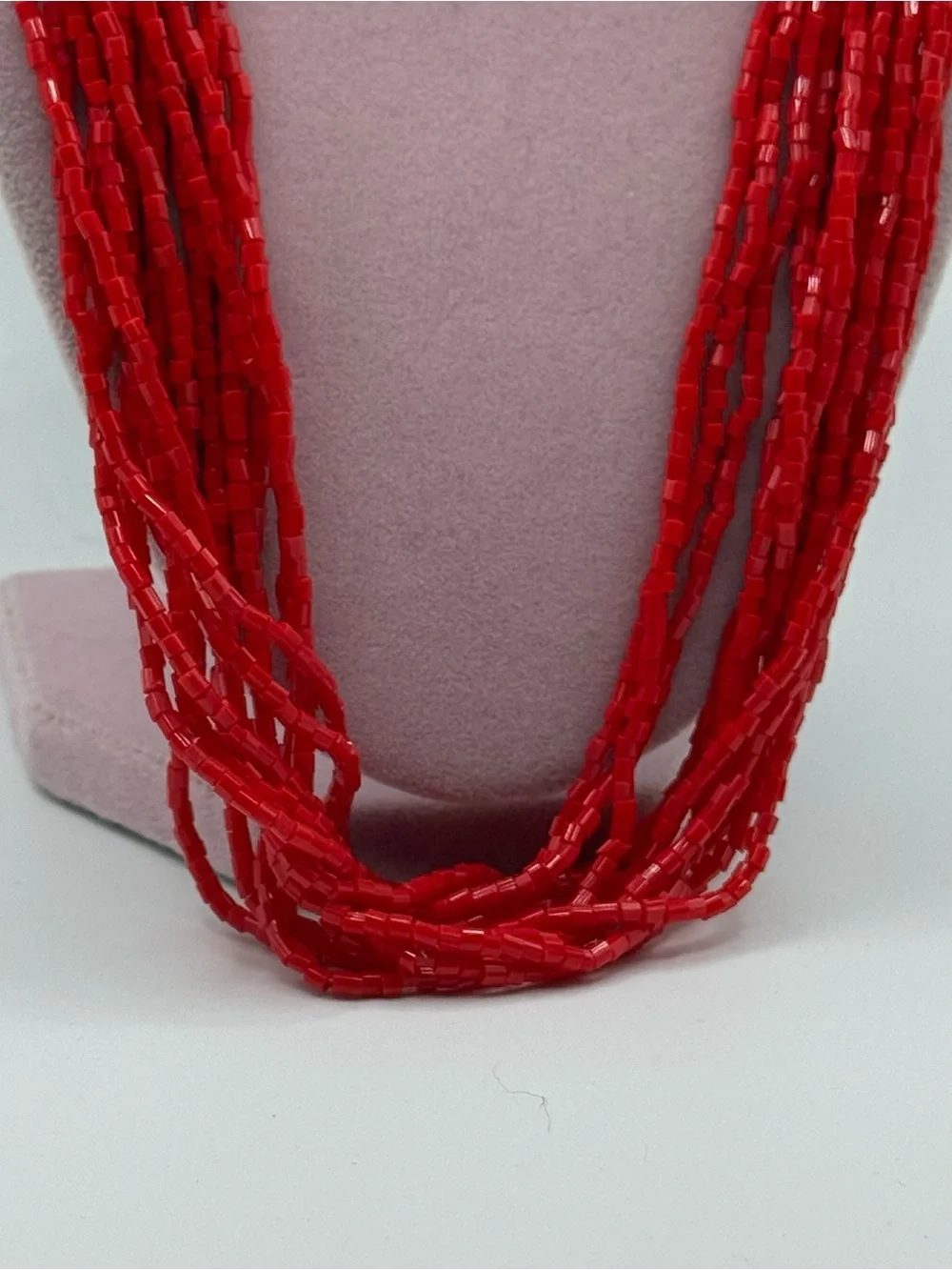 Vintage Red Multi-Strand Seed Bead Necklace - Women Jewelry